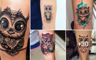 Diseños de tatuajes de tiernos buhos para mujer