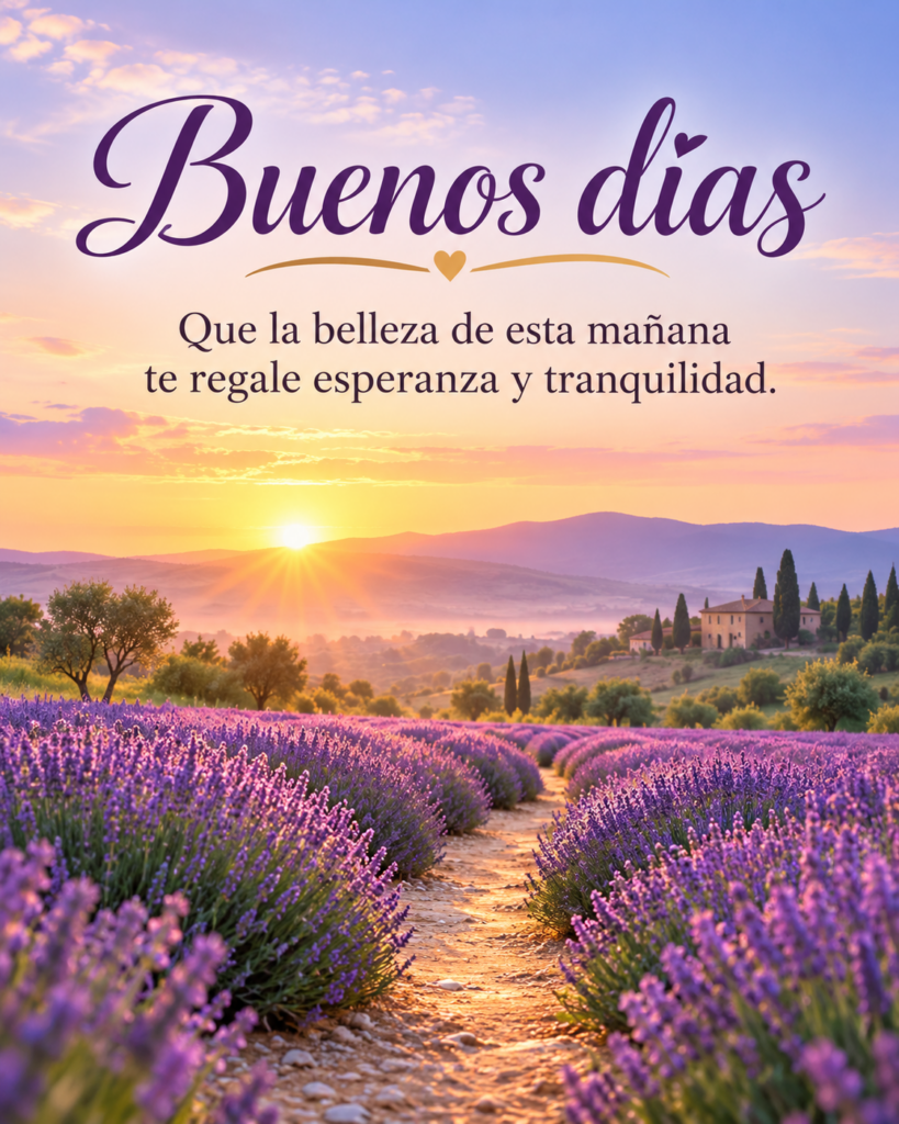 Imágenes bonitas de buenos días en un campo de lavanda al amanecer