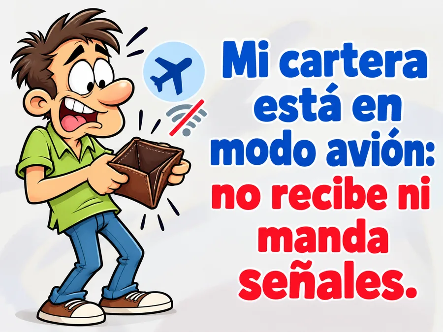Chiste gracioso sobre una cartera en modo avión