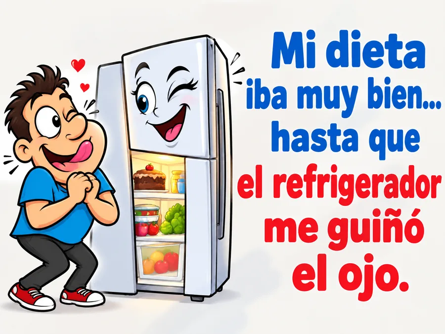 Chiste gracioso sobre dieta y refrigerador