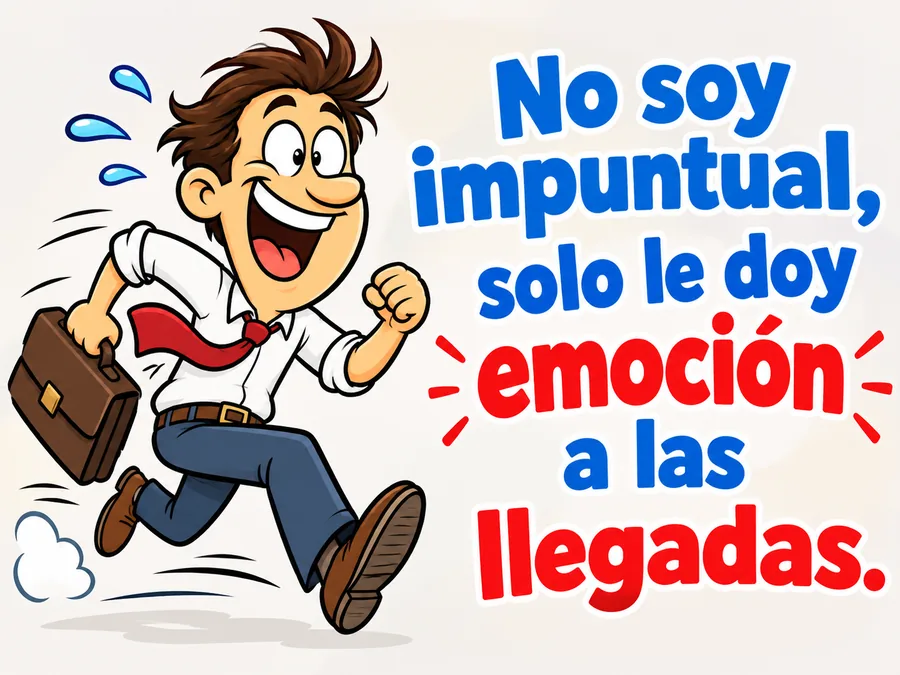 Chiste divertido sobre llegar tarde y darle emoción