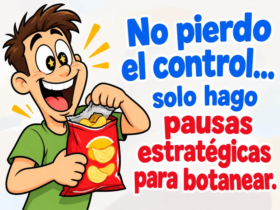 Chiste divertido sobre una pausa estratégica para botanear