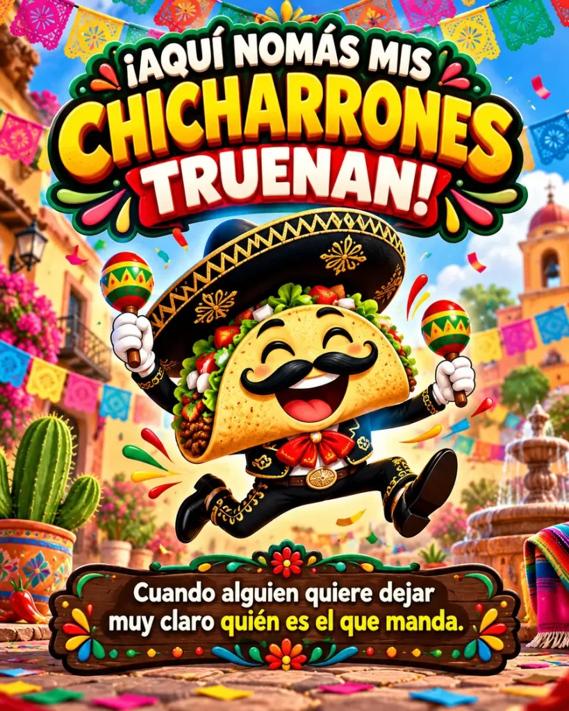 Dichos mexicanos: aquí nomás mis chicharrones truenan con taco mariachi