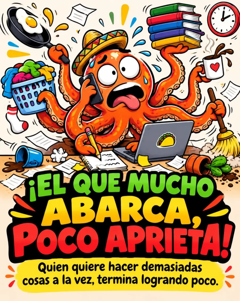 Pulpo intentando realizar muchas tareas al mismo tiempo