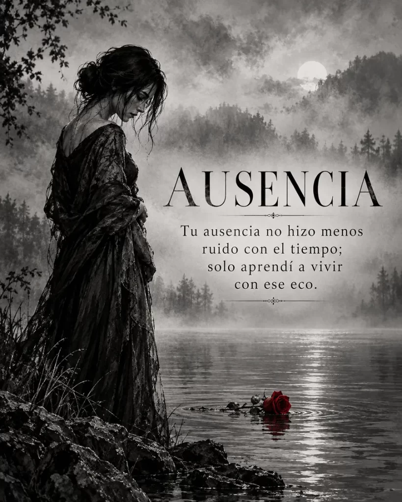 Frases de desamor sobre la ausencia con rosa roja sobre el agua