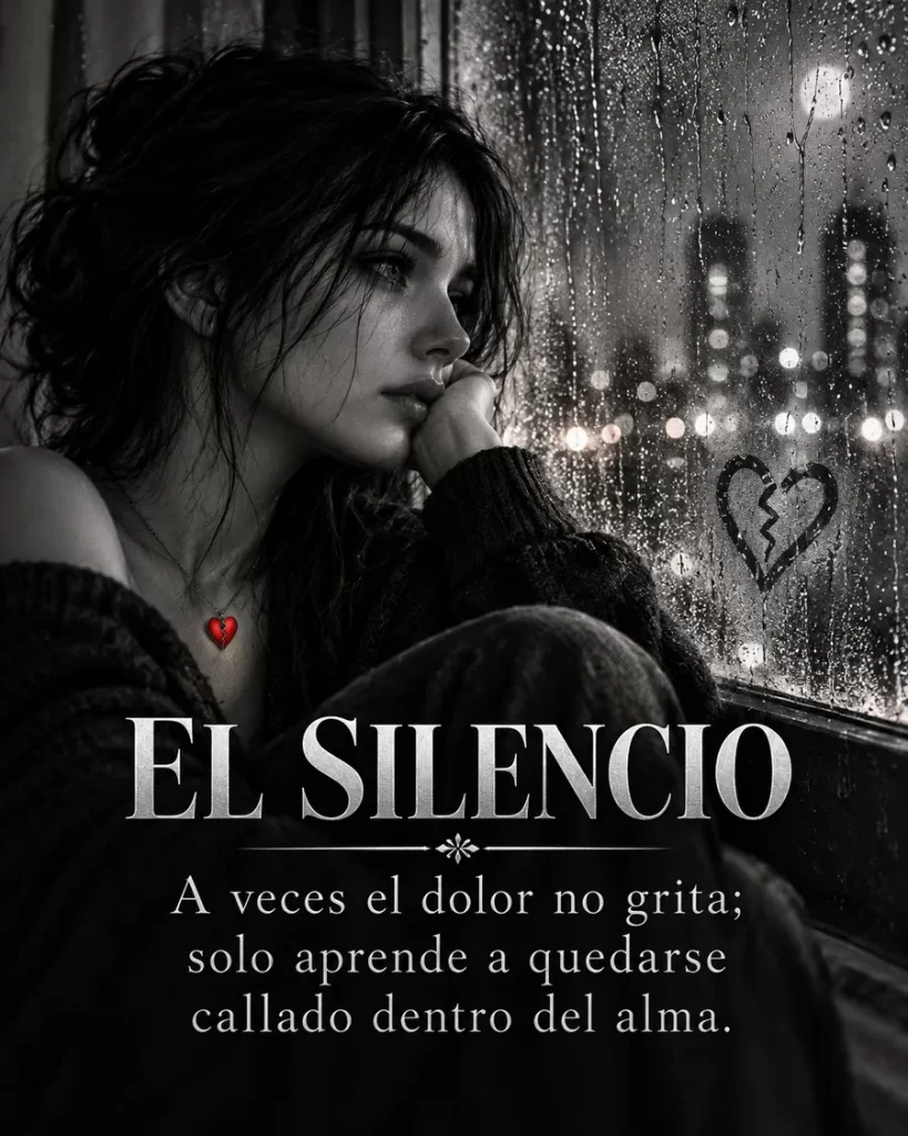 Mujer triste junto a una ventana lluviosa con un corazón roto