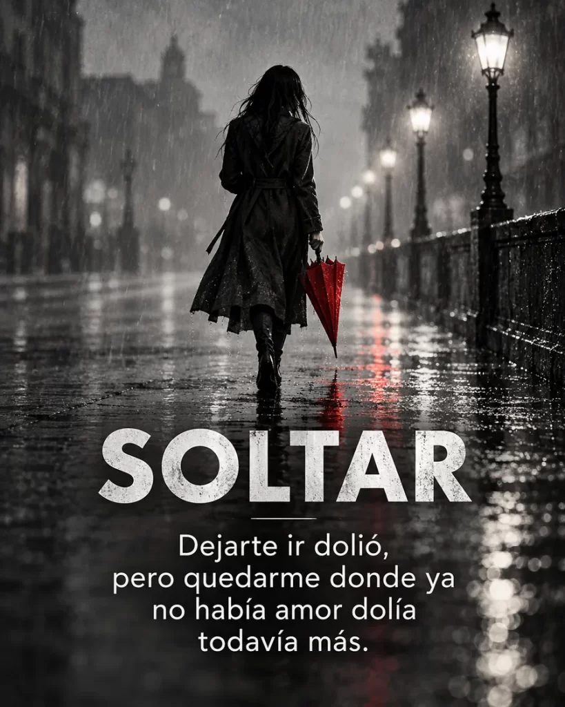 Frases de desamor sobre soltar y caminar bajo la lluvia