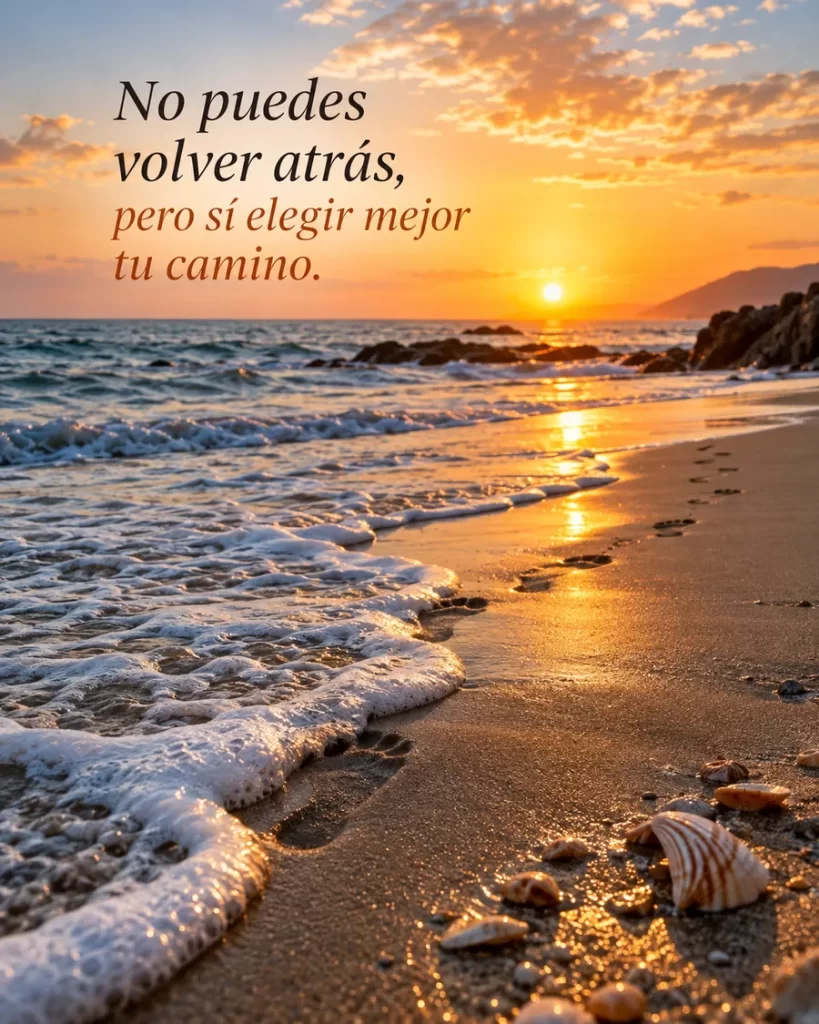 Huellas sobre la arena de una playa iluminada por el atardecer
