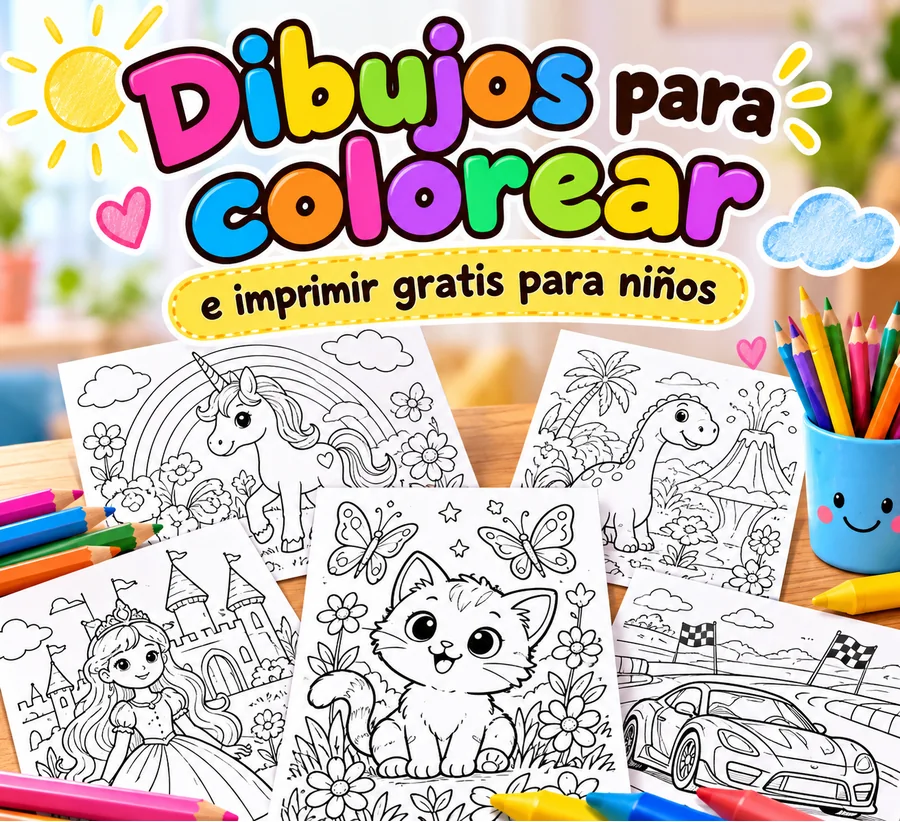 Dibujos para colorear e imprimir gratis para niños con animales y fantasía