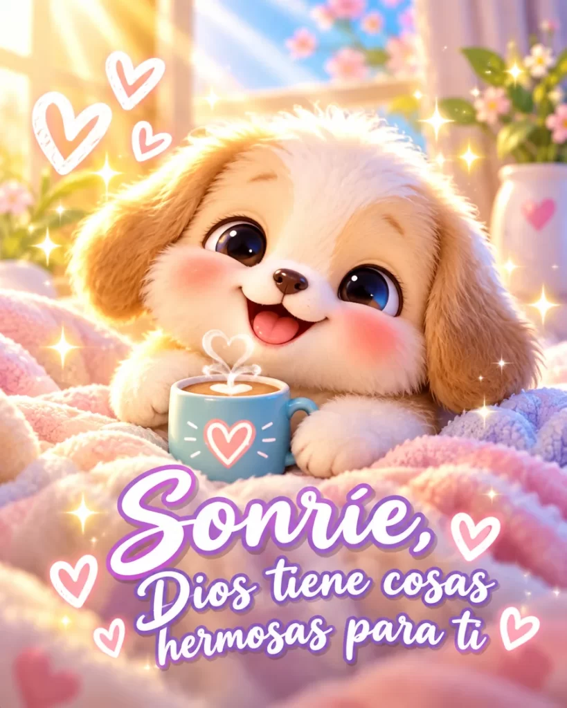 Imagen bonita para WhatsApp de perrito con mensaje Dios tiene cosas hermosas para ti