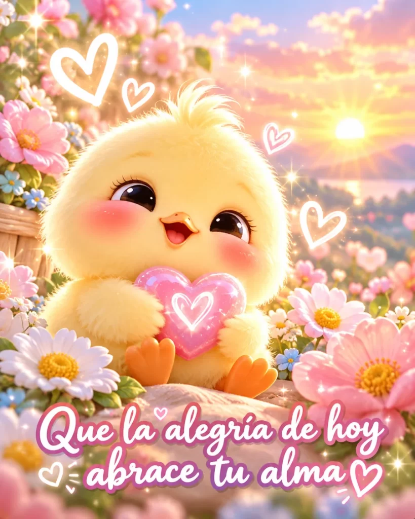 Imagen bonita para WhatsApp de pollito con mensaje que la alegría abrace tu alma
