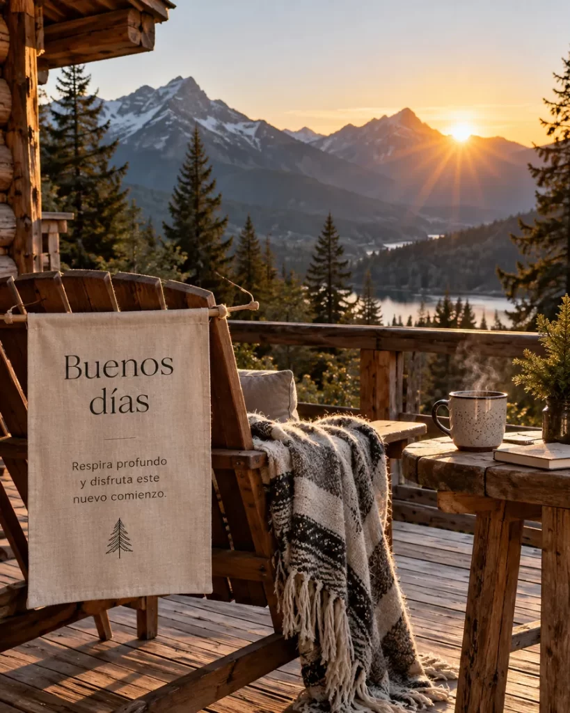 Frases de buenos días con amanecer entre montañas