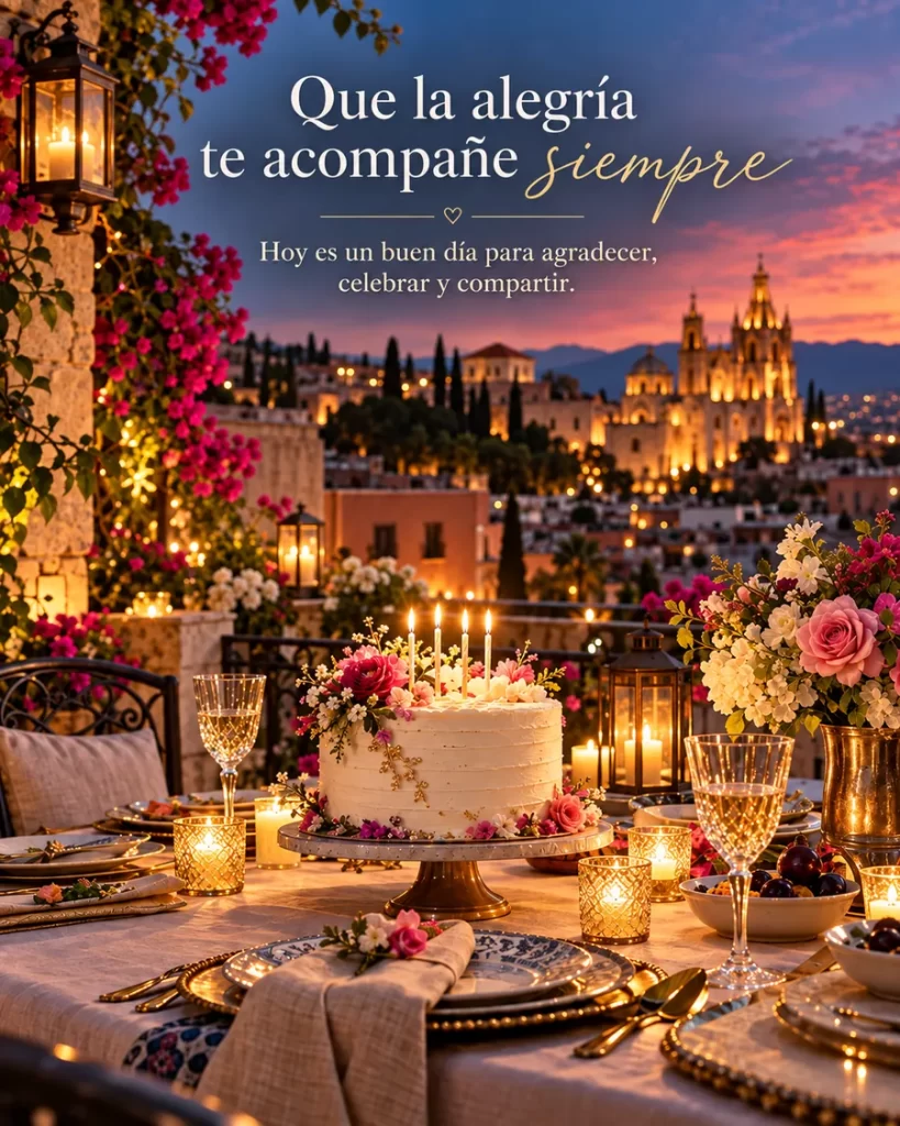Cena elegante en terraza con ciudad iluminada al fondo