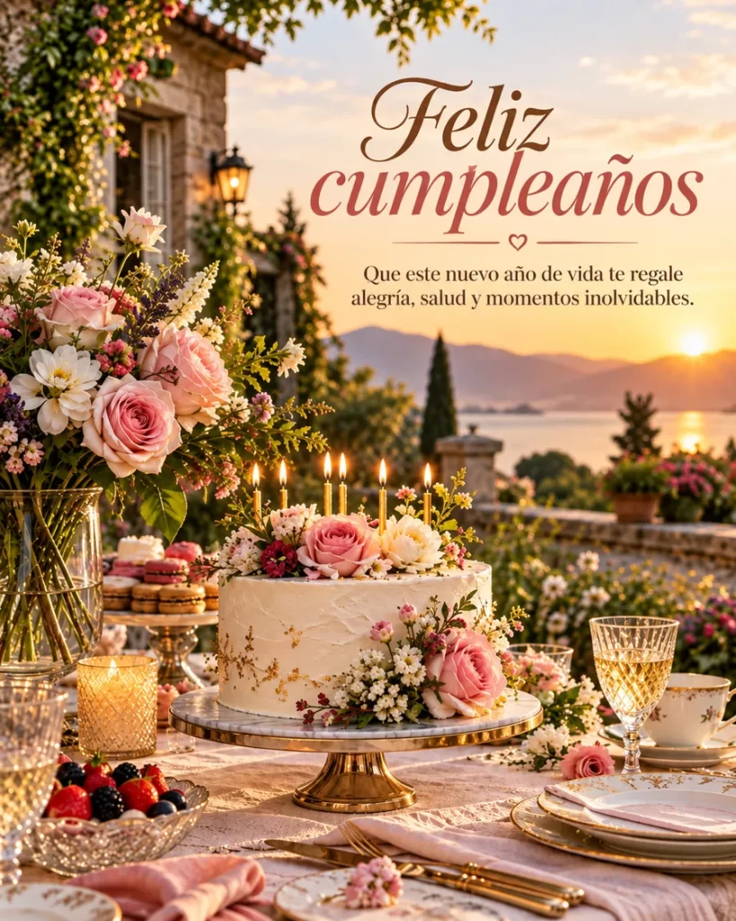 Pastel decorado con flores durante una celebración al atardecer