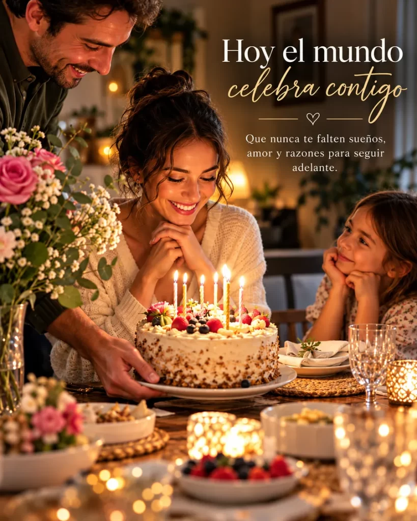 Familia reunida alrededor de un pastel durante una celebración de cumpleaños