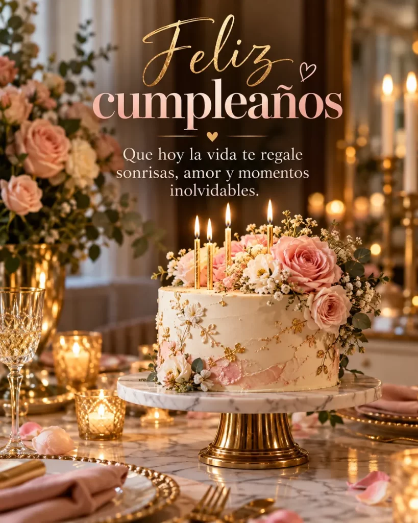 Pastel elegante con rosas, flores y velas encendidas