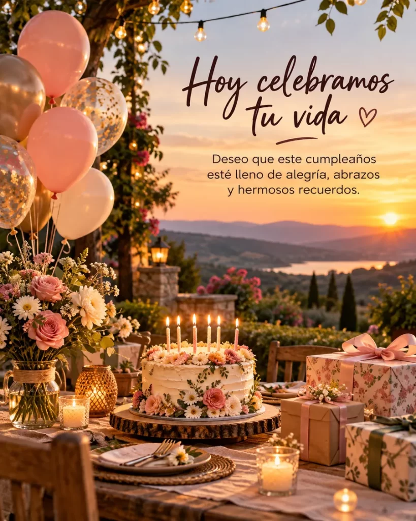 Imágenes de cumpleaños en jardín al atardece