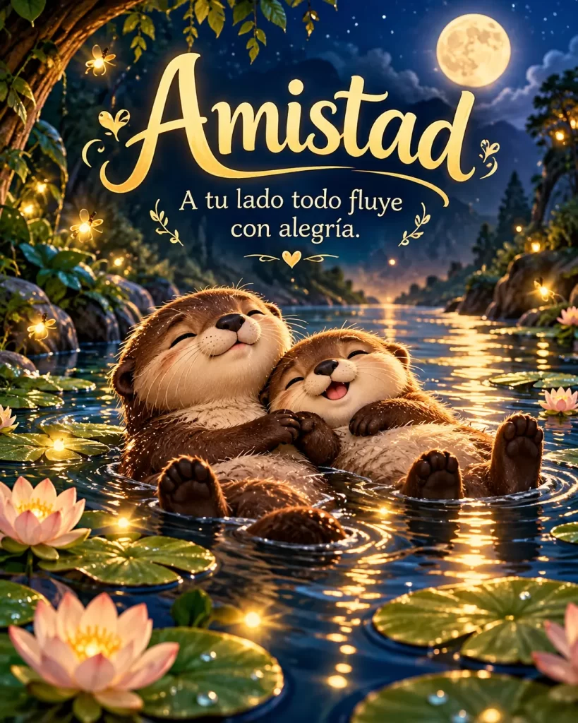 Dos amigos disfrutando juntos de un paisaje iluminado por la luna