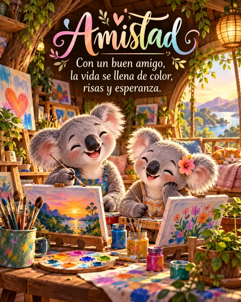 Imágenes bonitas de amistad con dos koalas pintando juntos