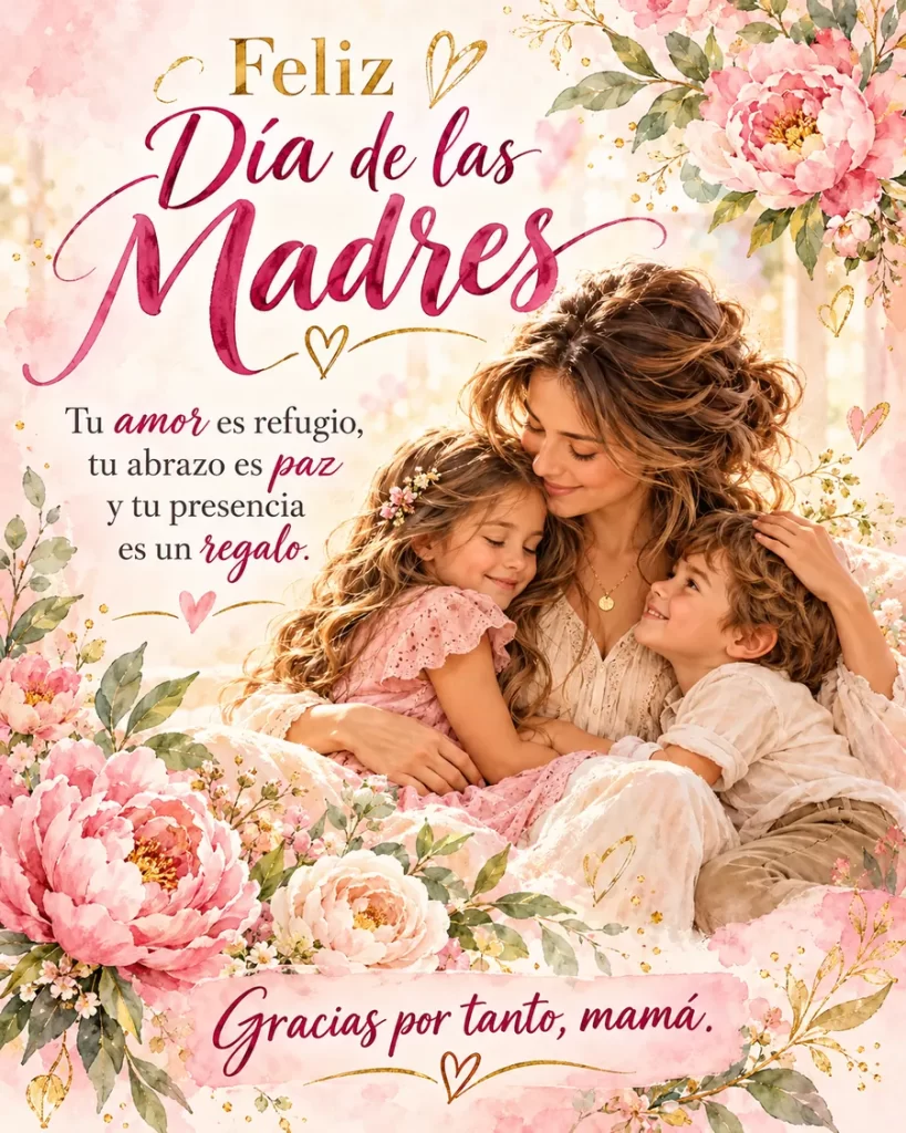 Imágenes para mamá con dos hijos, flores y mensaje de amor