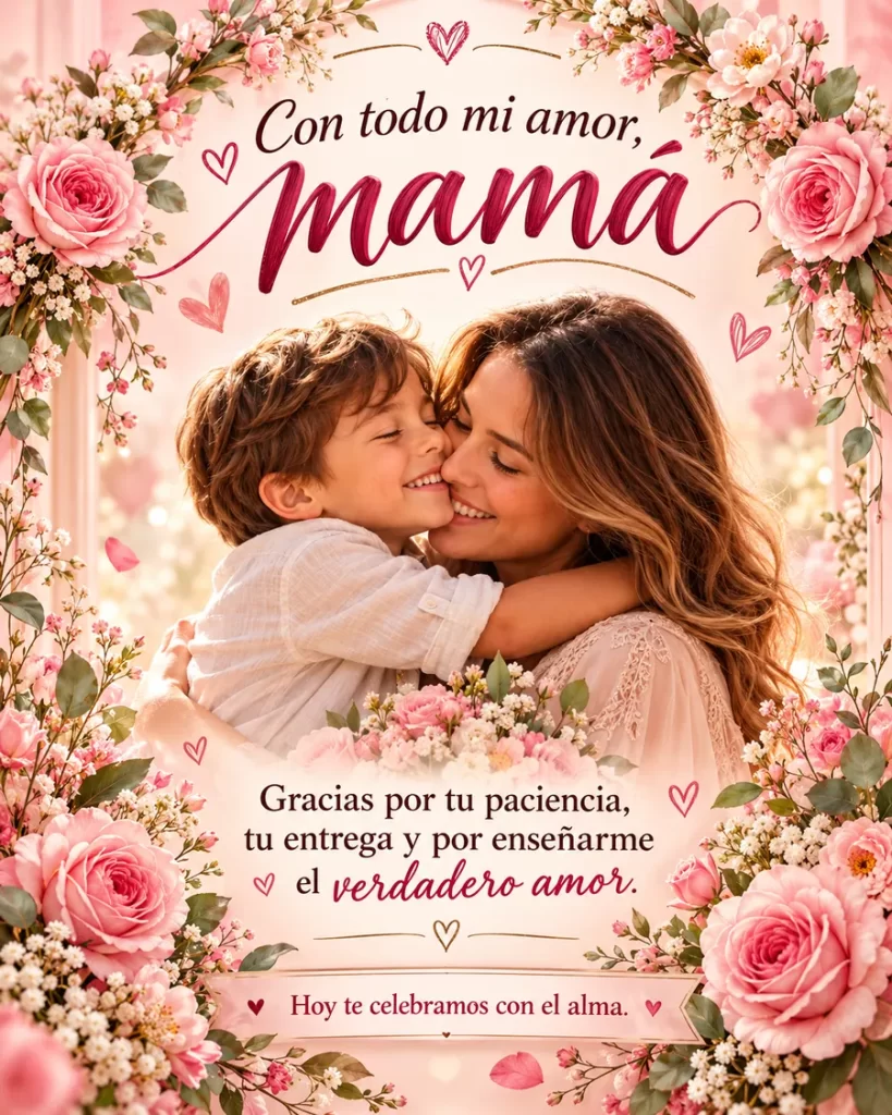 Homenaje floral elegante con rosas rosadas y detalles dorados
