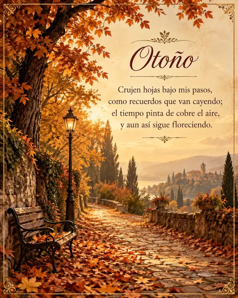 Poema de otoño entre hojas doradas y un sendero tranquilo
