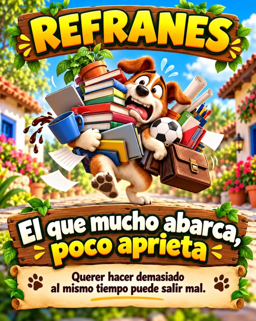 Perro cargando demasiadas cosas para representar hacer demasiado a la vez